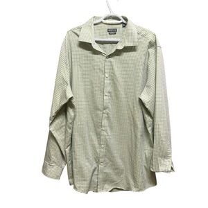 Kenneth Cole Reaction Slim Fit Dress Shirt Green Gray Check Size 18 34/35